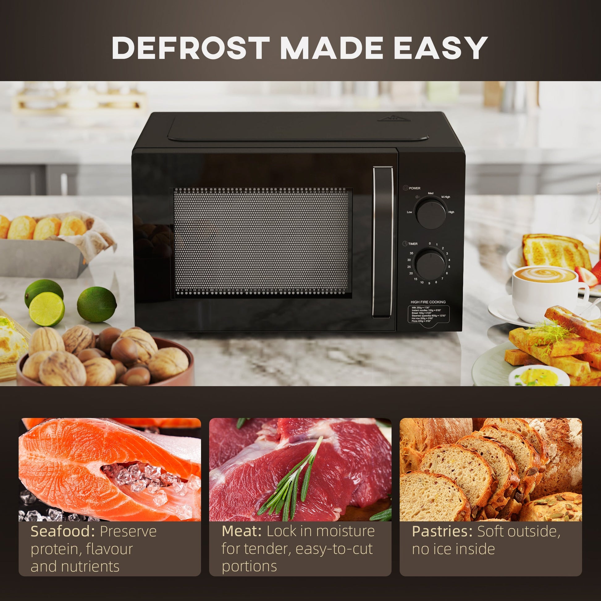 23L 800W Microwave Oven, Solo Manual Microwave with 5 Power Levels, Defrost, 35 Minutes Timer, Clock, Easy Clean, Small Black Microwave-4