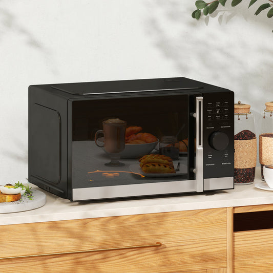 23L 800W Microwave Oven, Digital Solo Microwave with 10 Power Levels, Automatic Defrost, 8 Auto Cook Menus, 60 Minutes Timer, Eco Mode, Clock, Easy Clean, Small Black Microwave-1