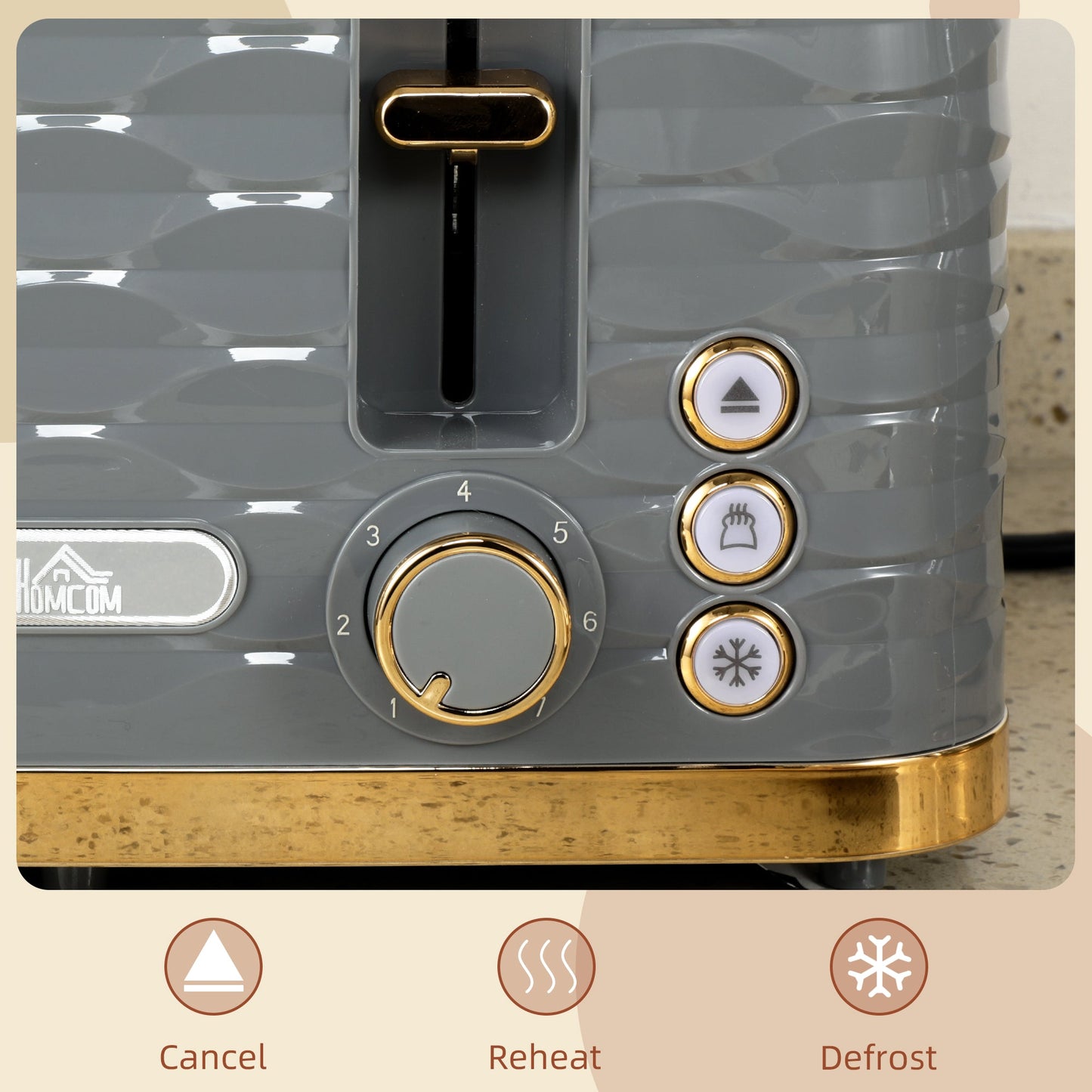 Four-Slice Rippled Toaster - Grey-3