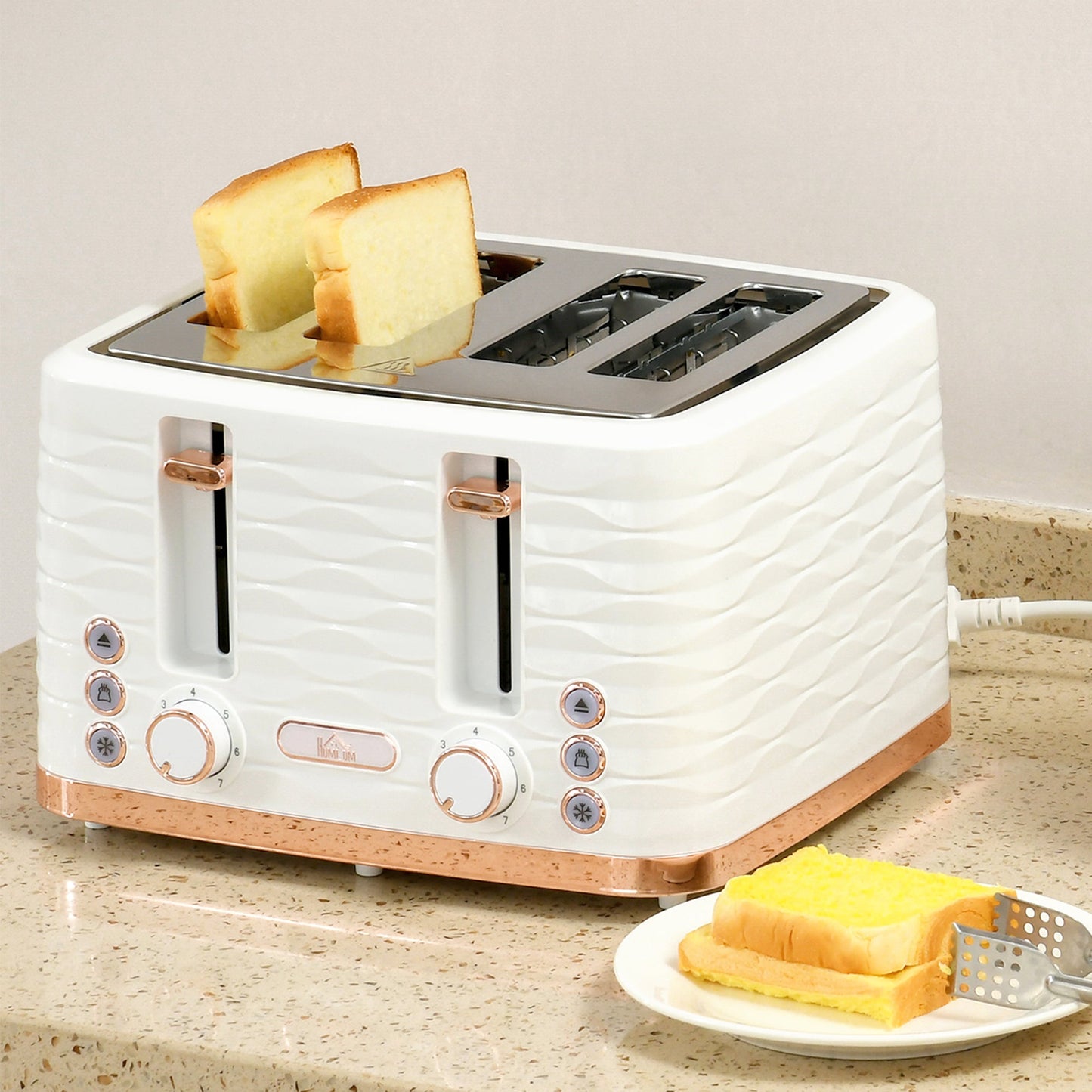 Four-Slice Rippled Toaster - White-1