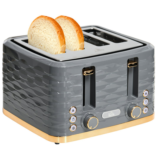 Four-Slice Rippled Toaster - Grey-0
