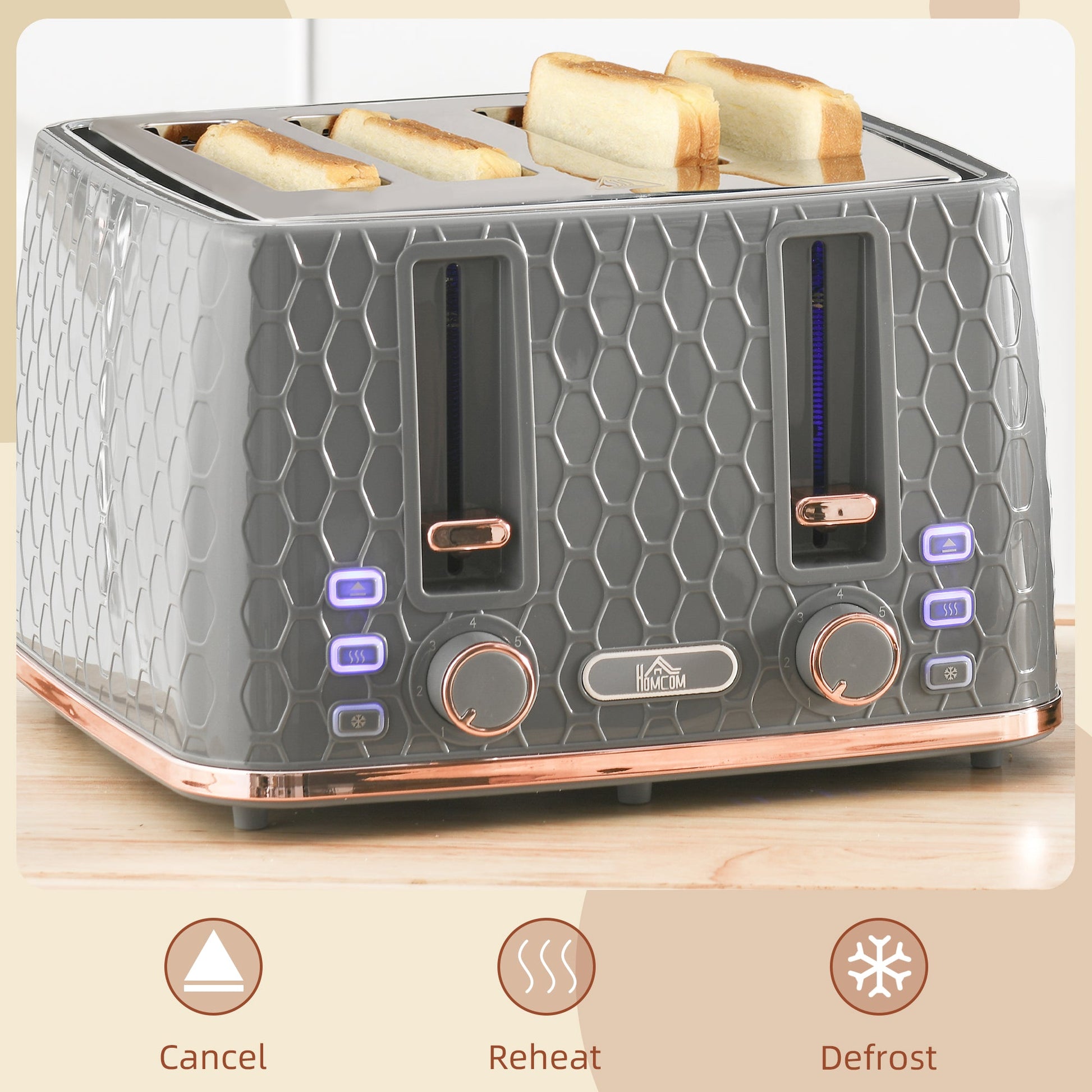 Four-Slice Honeycomb Toaster - Grey-3