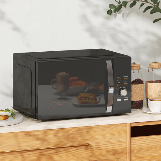 23L 800W Microwave Oven, Digital Solo Microwave with 5 Power Levels, Automatic Defrost, 8 Auto Cook Menus, 60 Minutes Timer, Clock, Easy Clean, Small Black Microwave-1