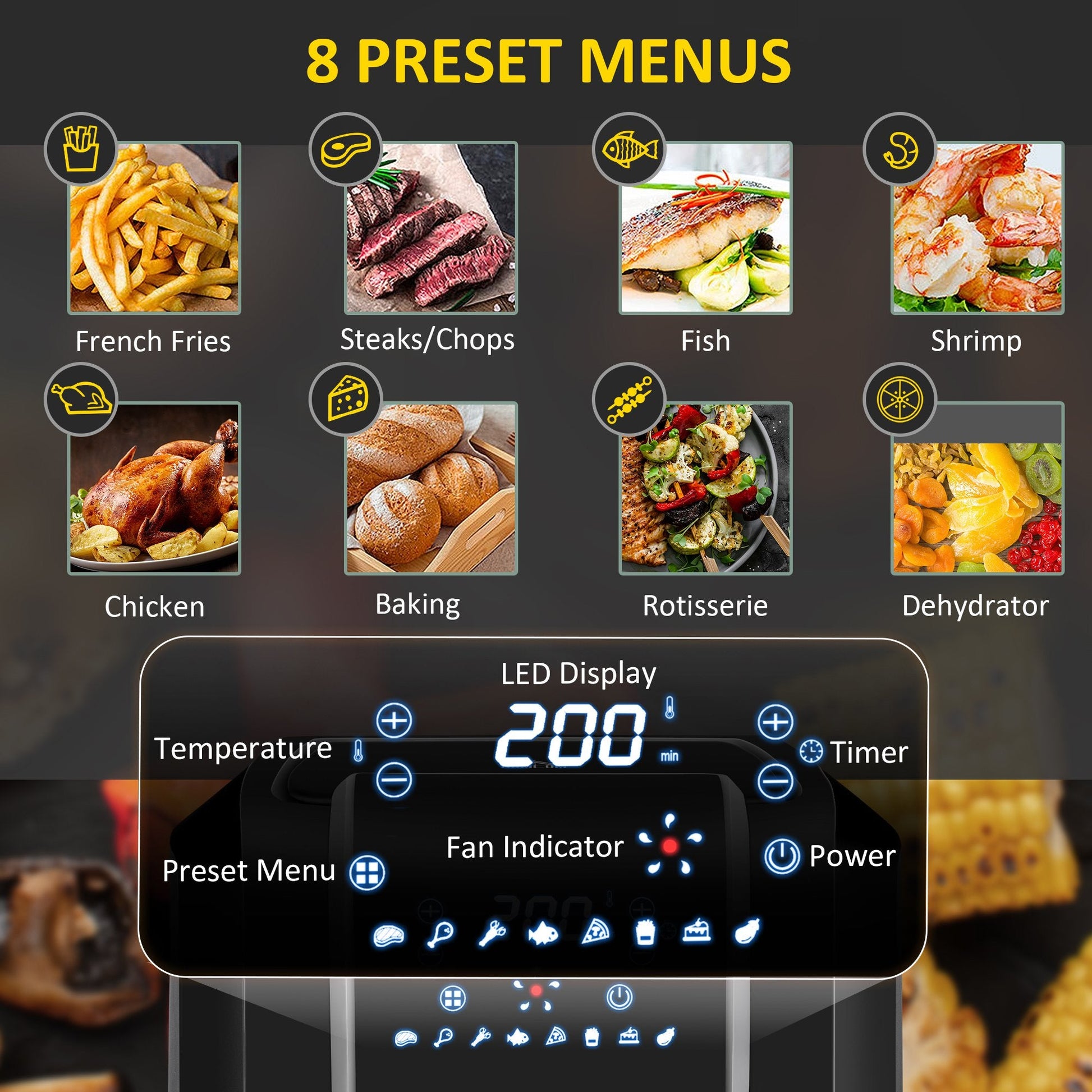 Air Fryers, 1700W 6.5L Air Fryers Oven with Digital Display, Rapid Air Circulation, Adjustable Temperature, Timer and Nonstick Basket Black-3