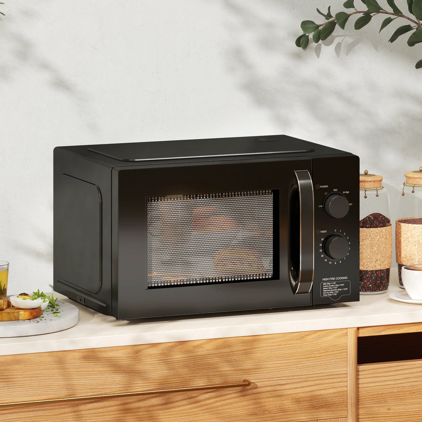 23L 800W Microwave Oven, Solo Manual Microwave with 5 Power Levels, Defrost, 35 Minutes Timer, Clock, Easy Clean, Small Black Microwave-1