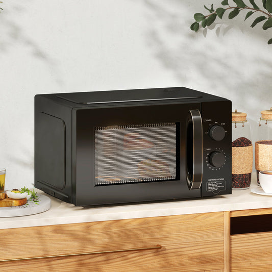 23L 800W Microwave Oven, Solo Manual Microwave with 5 Power Levels, Defrost, 35 Minutes Timer, Clock, Easy Clean, Small Black Microwave-1